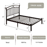 Twin Size Metal Platform Bed Frame with Retro Headboard, 12" Under-Bed Storage