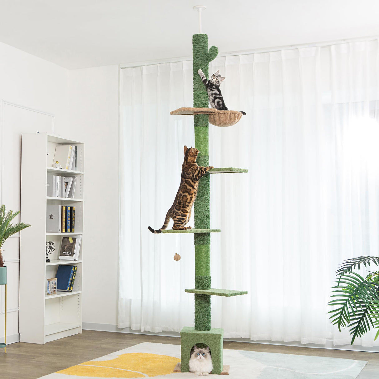 Floor to Ceiling Cat Tree Ajustable Height [82-108 Inches=208-275cm 6 Tiers Tower Fit