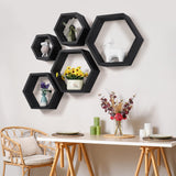 Hexagonal Floating Shelves Wall Mounted, Set of 5 Wood Farmhouse Storage