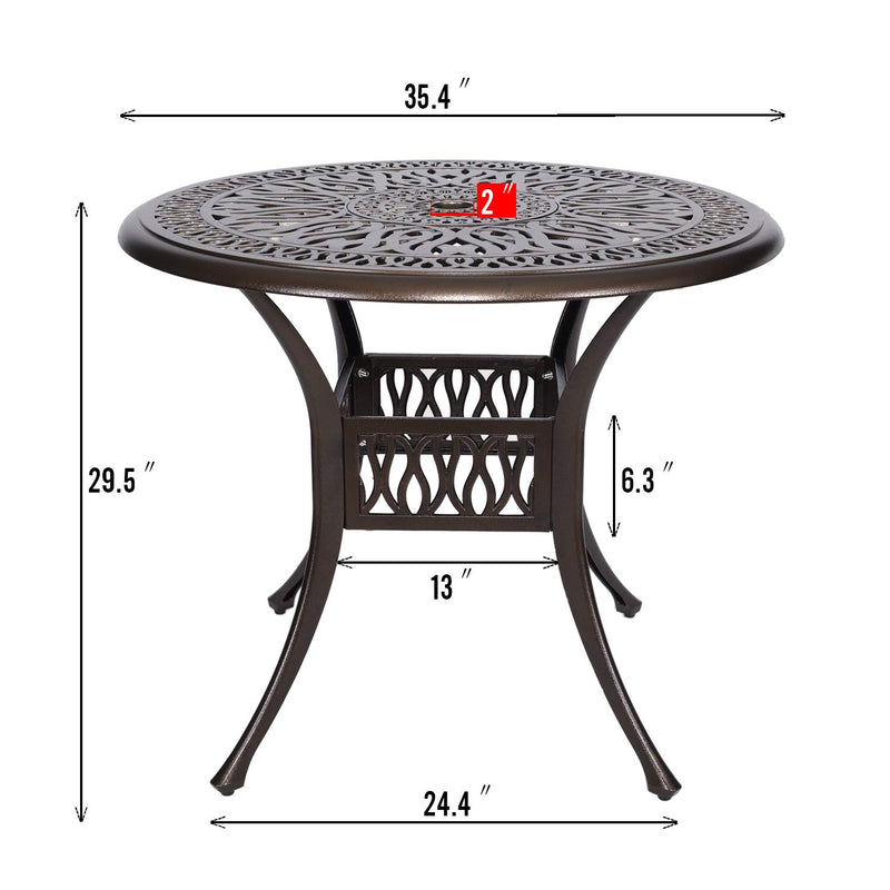 35" Outdoor Dining Table, Patio Cast Aluminum Table, Furniture Set, Bistro Round Table