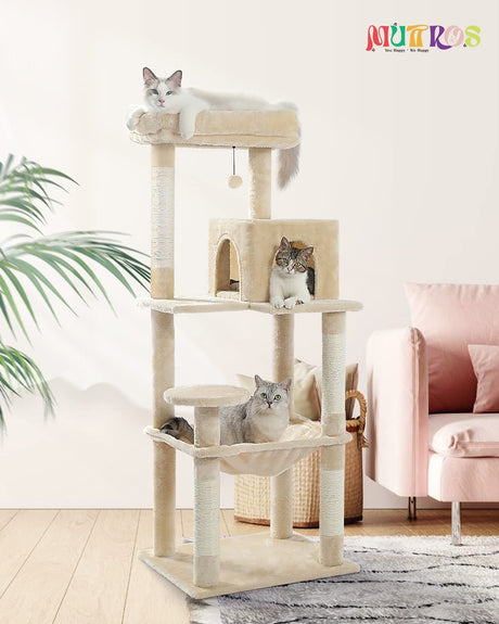 Cat Tree for Large Cats Adult with Metal Plush Big Hammock