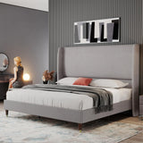 Queen Platform Bed Frame 51.2" High Headboard Linen Tall Upholstered Bed/No Box