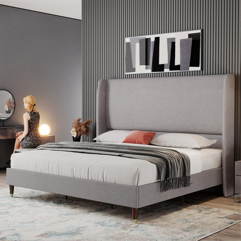 Upholstered bed on sale high headboard