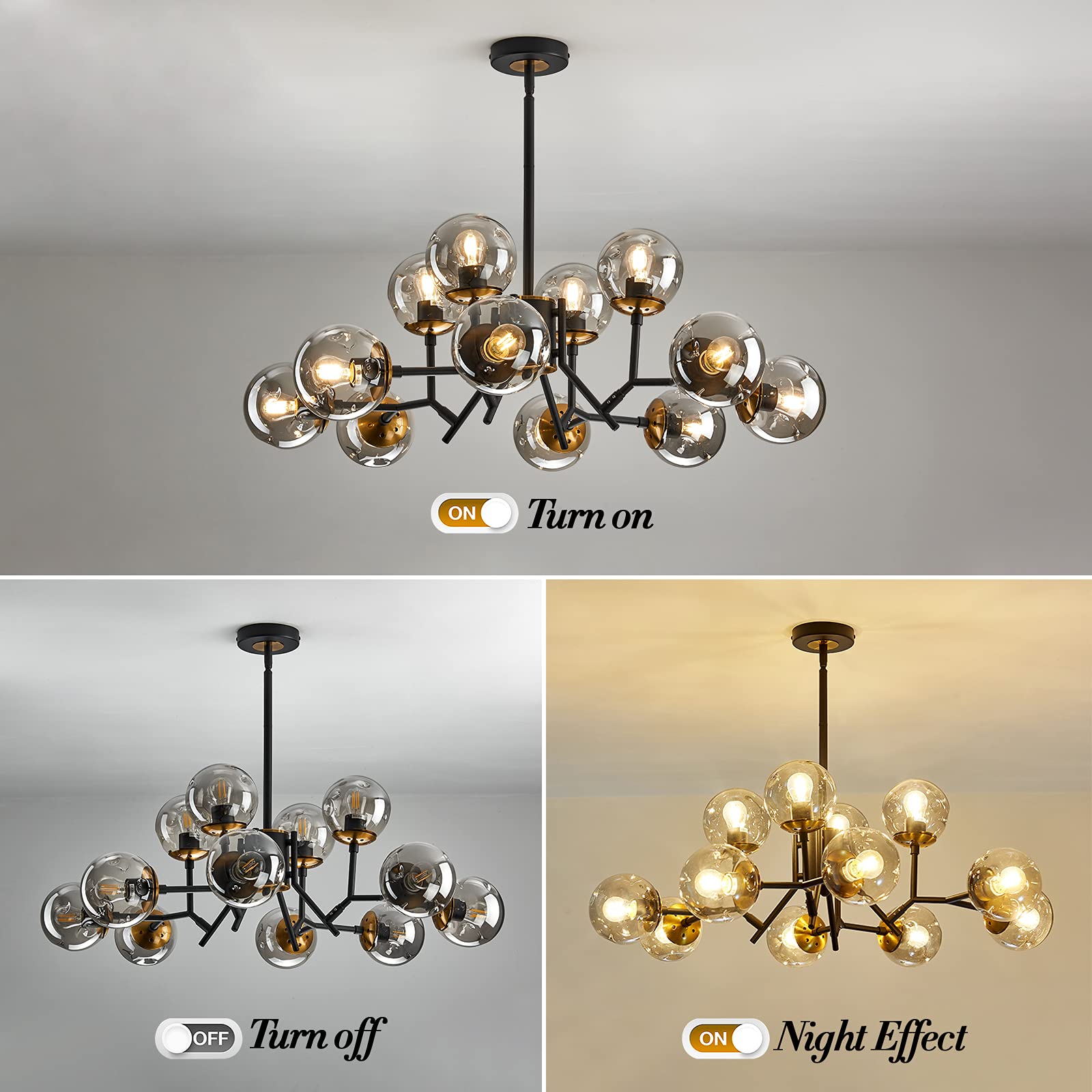 12-Light Glass Globe Sputnik Chandelier Mid-Century Modern