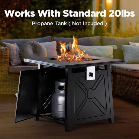 28 Inch Propane Gas Fire Pit Table, 50,000 BTU, for Steel Lid and Lava Rock