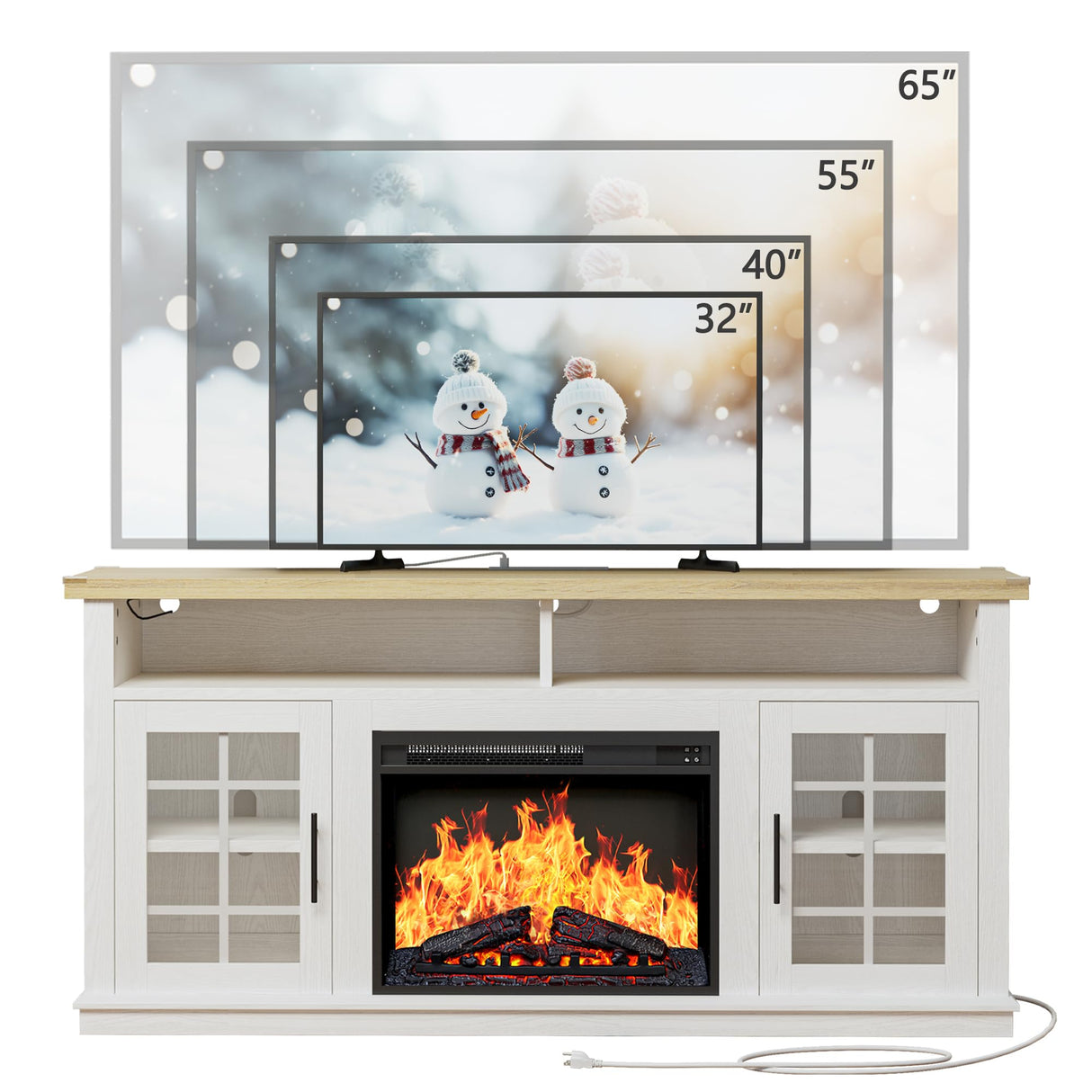 Fireplace TV Stand with Power Outlet and LED Light