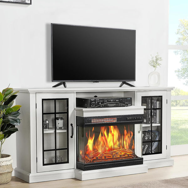 Fireplace TV Stand with 3-Sided Glass Electric Fireplace, 59" Media Entertainment Center
