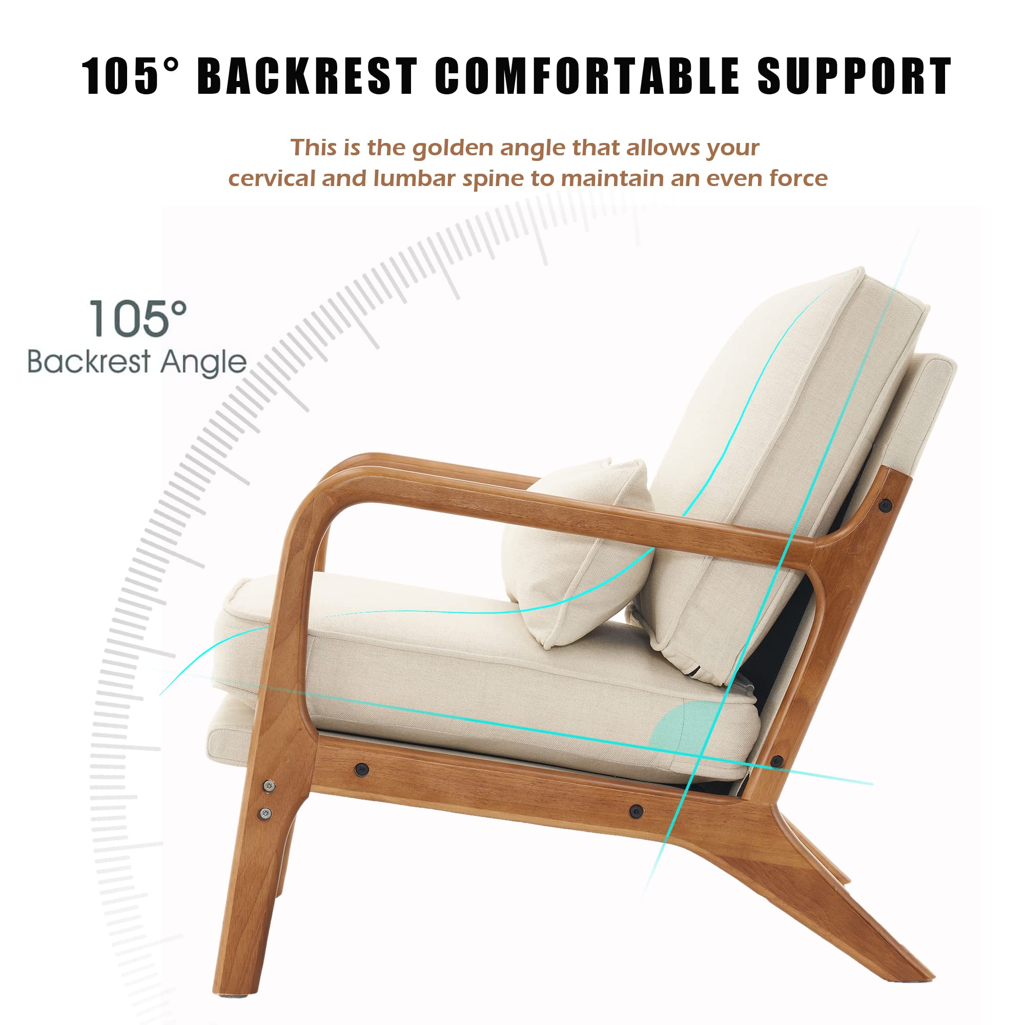 Accent Chair for Living Room, Mid-Century Modern Upholstered Arm chair