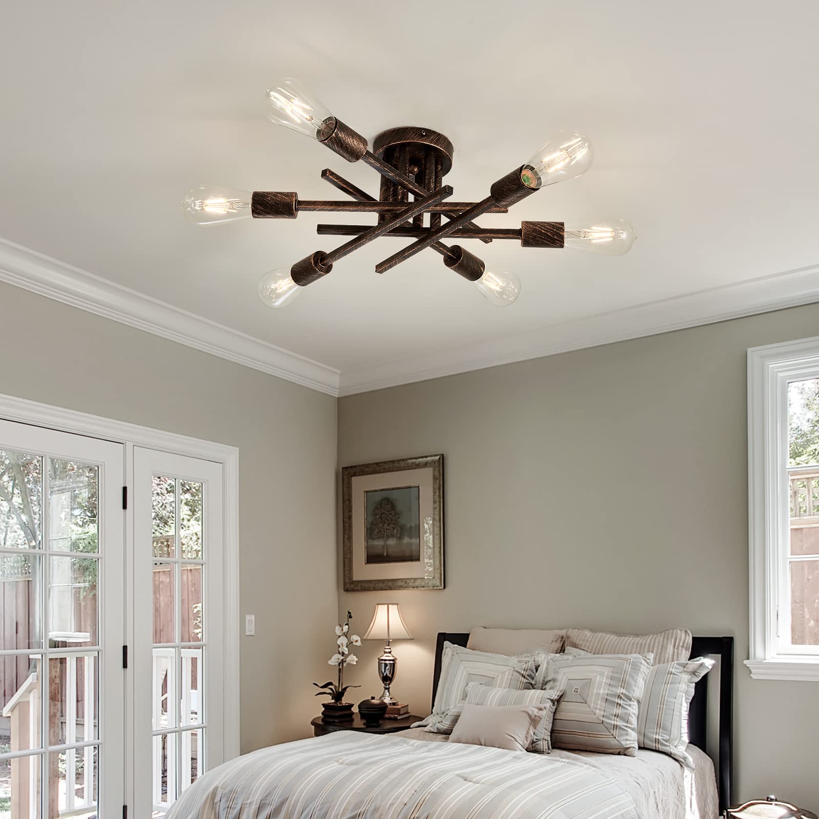 6-Lights Semi Flush Mount Ceiling Light Fixture Vintage Modern Bronze