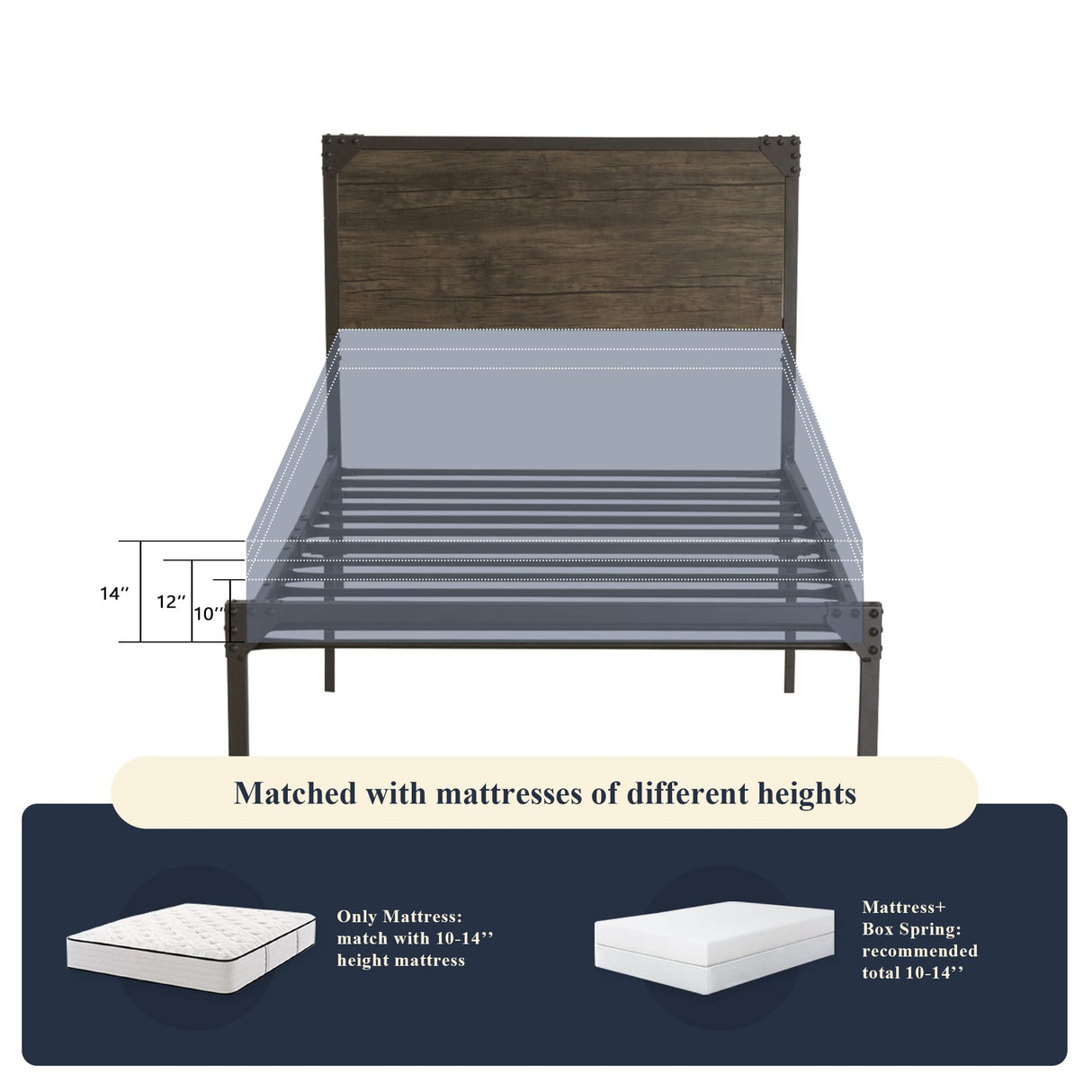 Twin Size Bed Frame with Wood Headboard