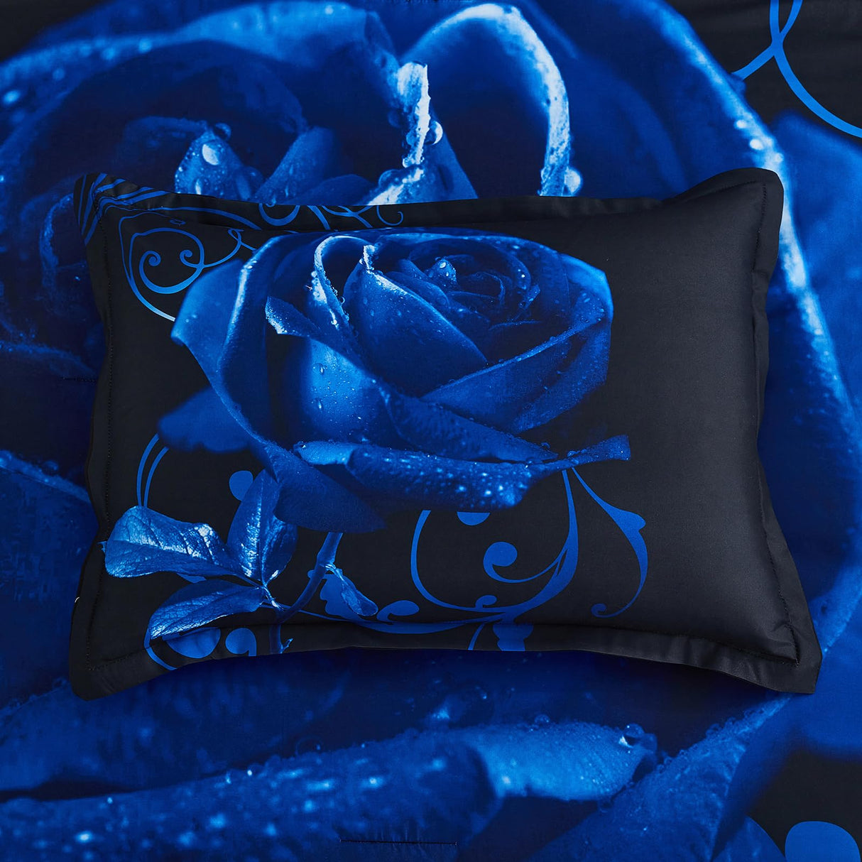 Blue Comforter Set 7 Piece Bed in a Bag Blue Rose Comforter