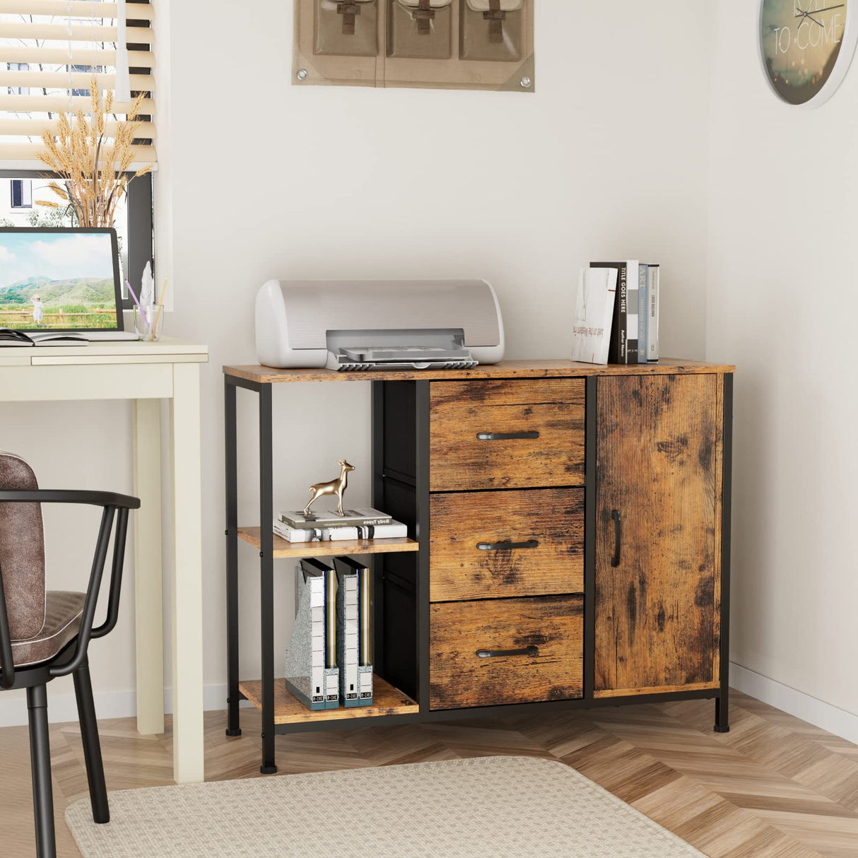 Industrial Storage Cabinet with 3 Drawers,2 Shelves and Door