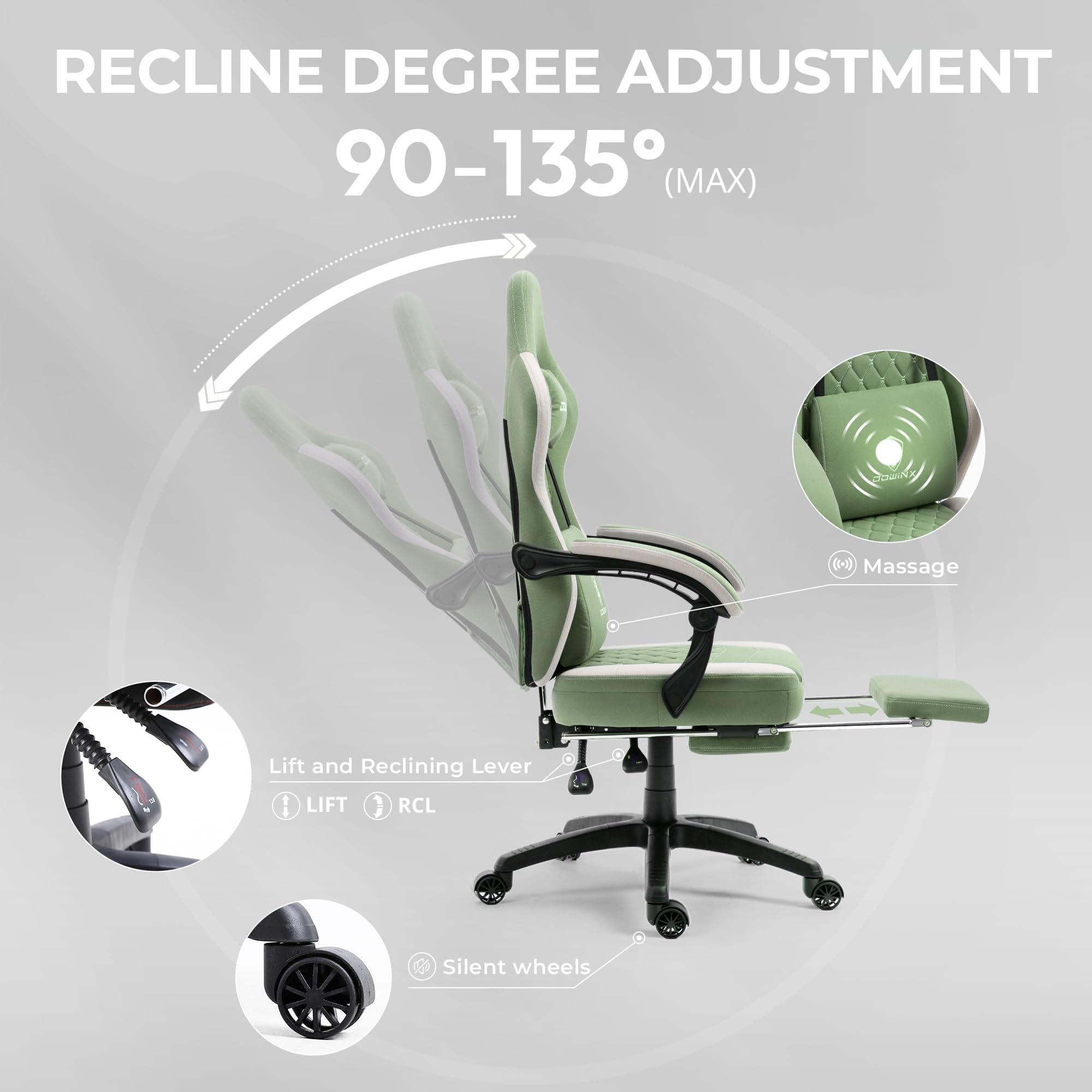 Gaming Chair Breathable Fabric Computer Chair with Pocket Spring Cushion