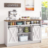 White Coffee Bar, Farmhouse Buffet Storage Cabinet with Barn Door