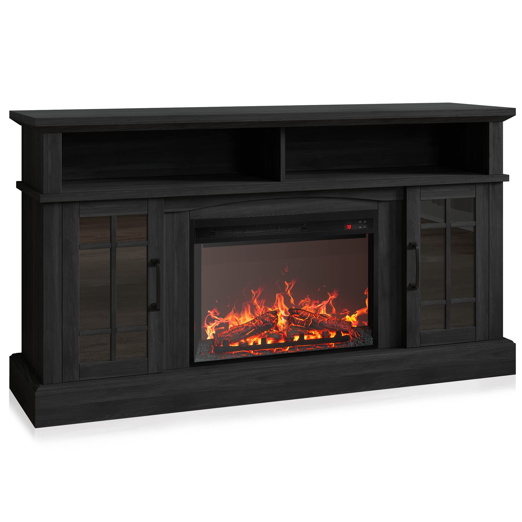 Traditional 58" Rustic TV Stand with 23" Electric Fireplace Heater
