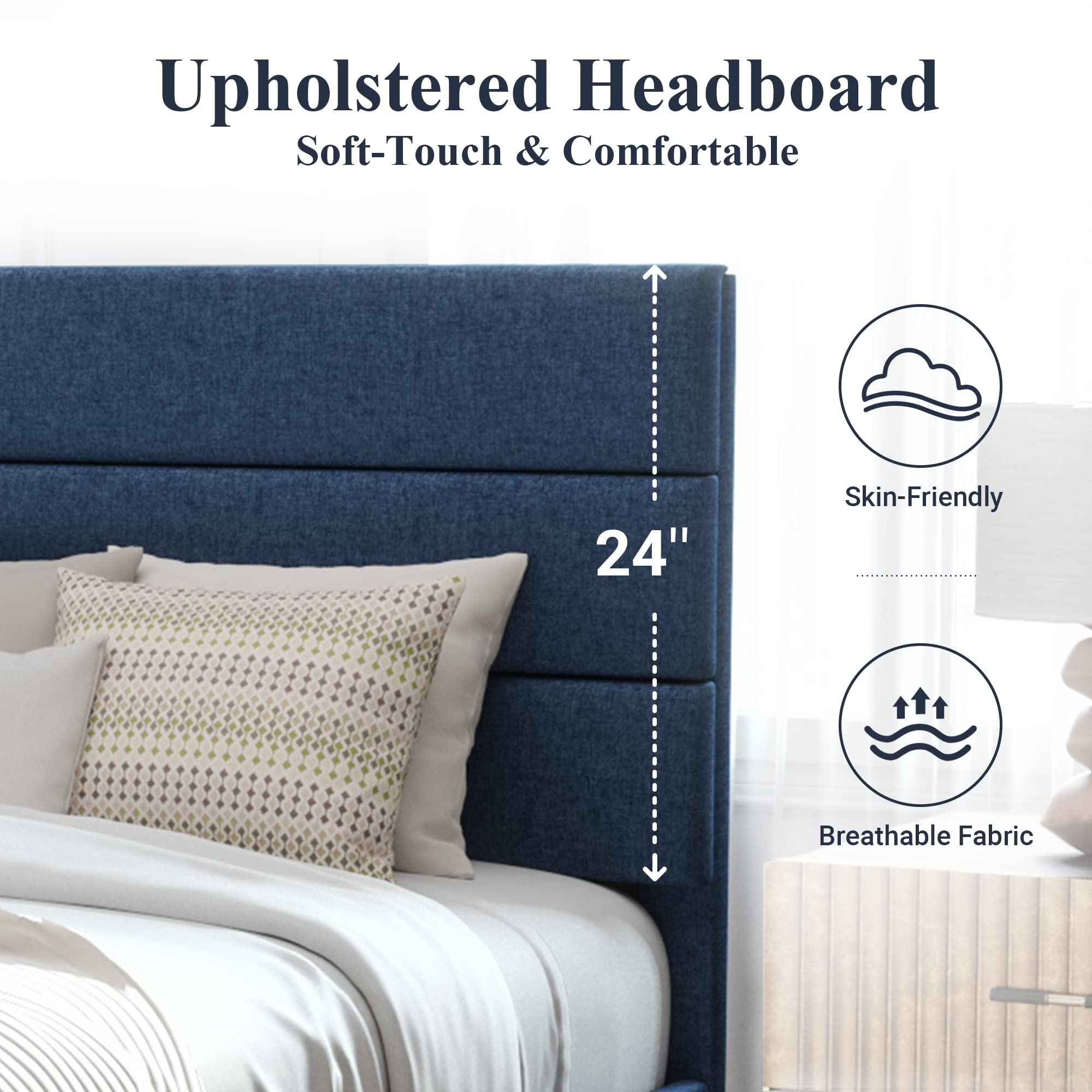 Full Size Platform Bed Frame with Fabric Upholstered Headboard