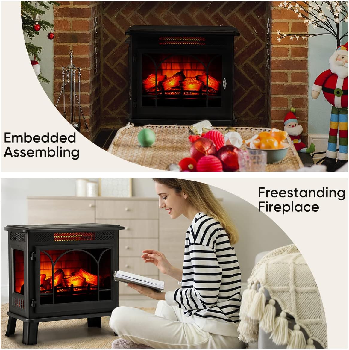 Electric Fireplace Stove with Visible Control Panel and Remote