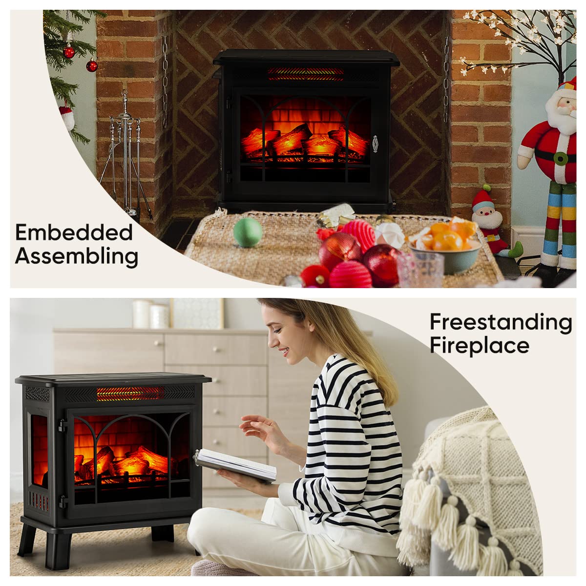 Electric Fireplace Stove with Visible Control Panel and Remote