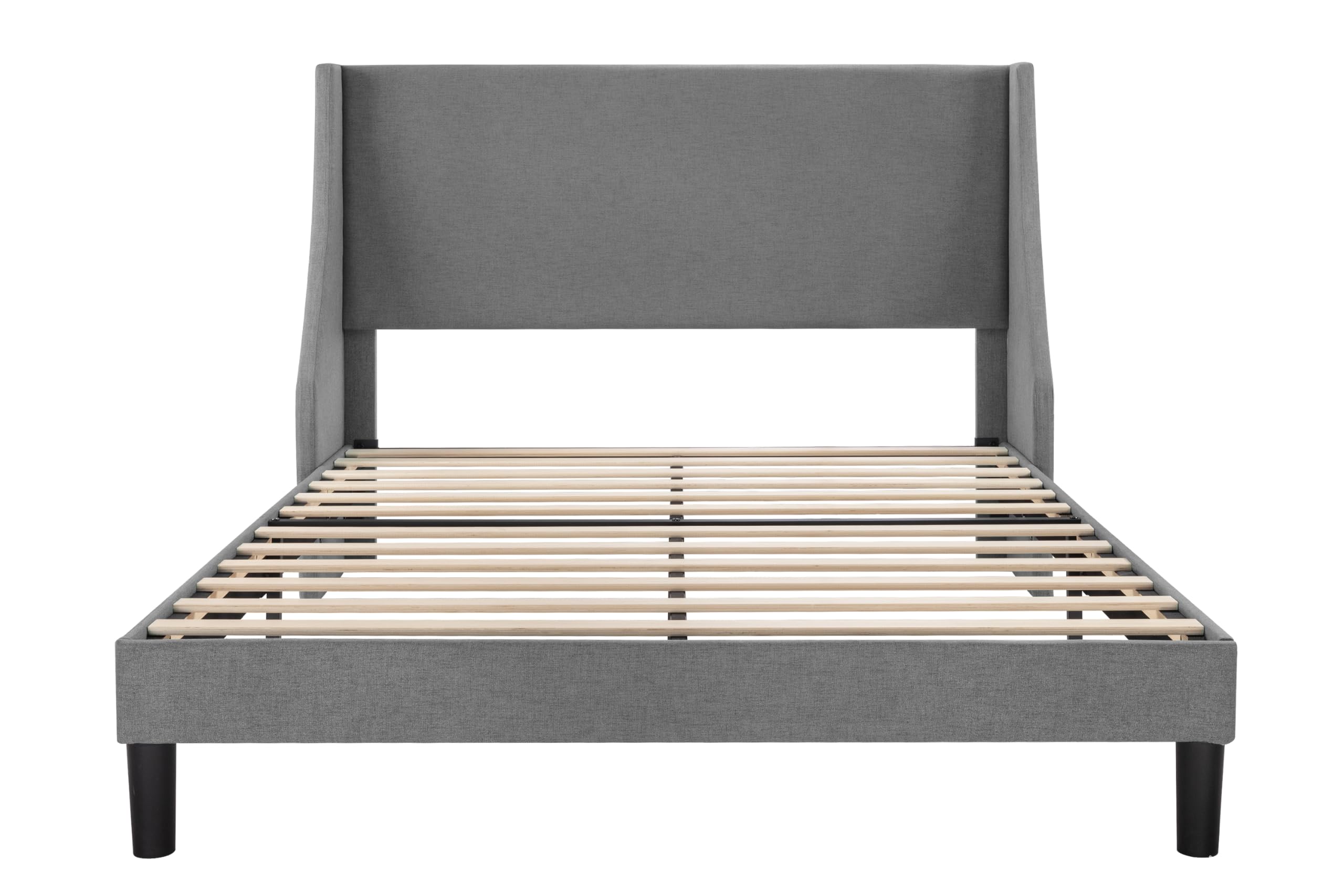 Upholstered Bed Frame Queen Size with Streamlined Wingback Headboard