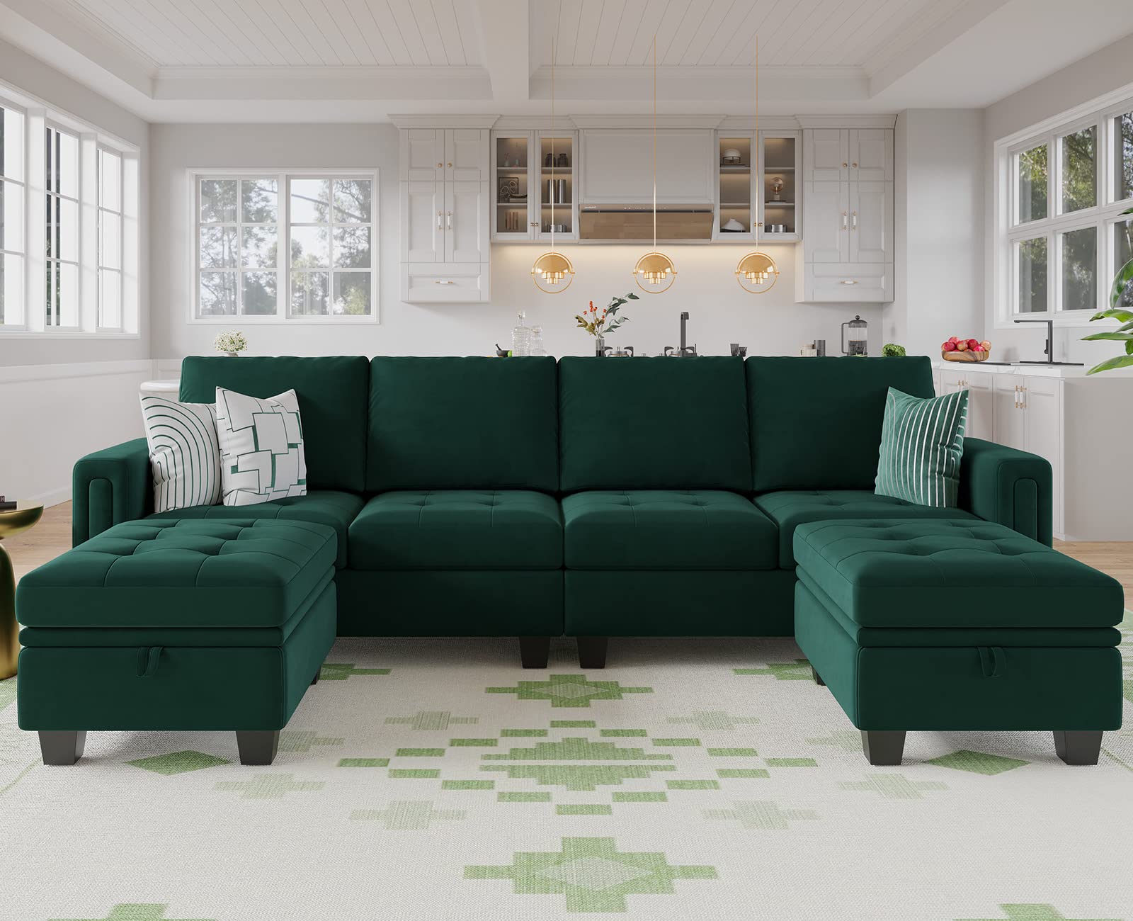 Velvet U Shaped Sectional Sofa Couch with Storage Ottoman Sectional Sofa