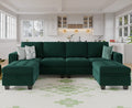 Velvet U Shaped Sectional Sofa Couch with Storage Ottoman Convertibel Sectional Sofa with Reversible Chaises Green