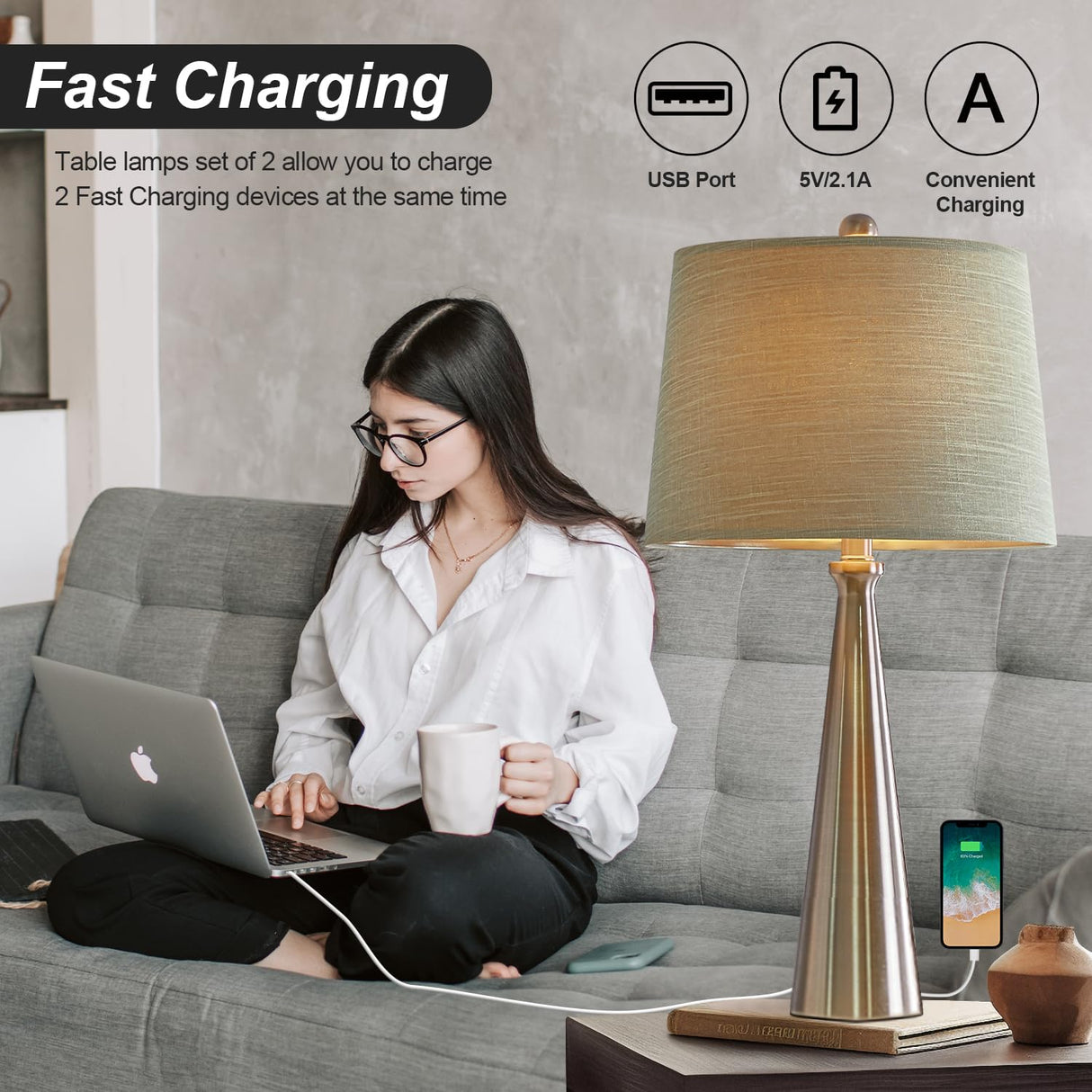 25.75" Table Lamps Set of 2 for Living Room Bedroom