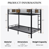 Bunk Bed Twin Over Twin Size with Ladder and Full-Length Guardrail, Metal