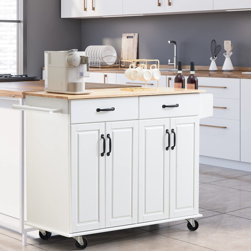 Kitchen Island Cart with Storage on Wheels White Rolling Coffee Bar Trolley