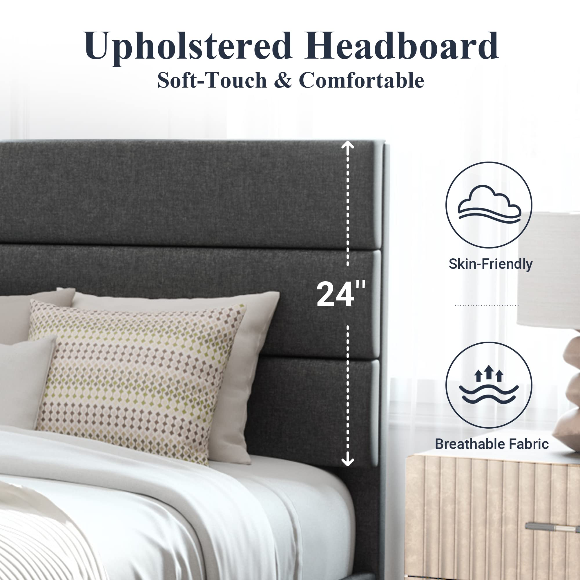 Full Size Platform Bed Frame with Fabric Upholstered Head