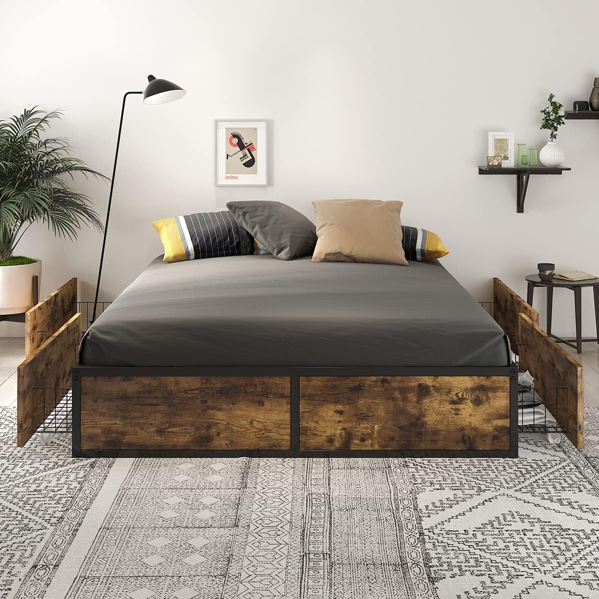 Queen Bed Frame with Storage, Platform Bed with 4 Extra Large Storage Drawers