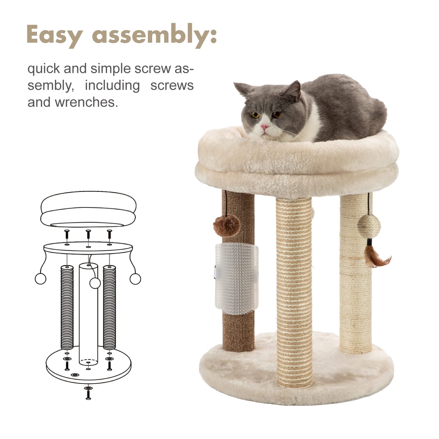 4in1 Small Cat Tree,Scratching Post with Tower Soft Cat Bed