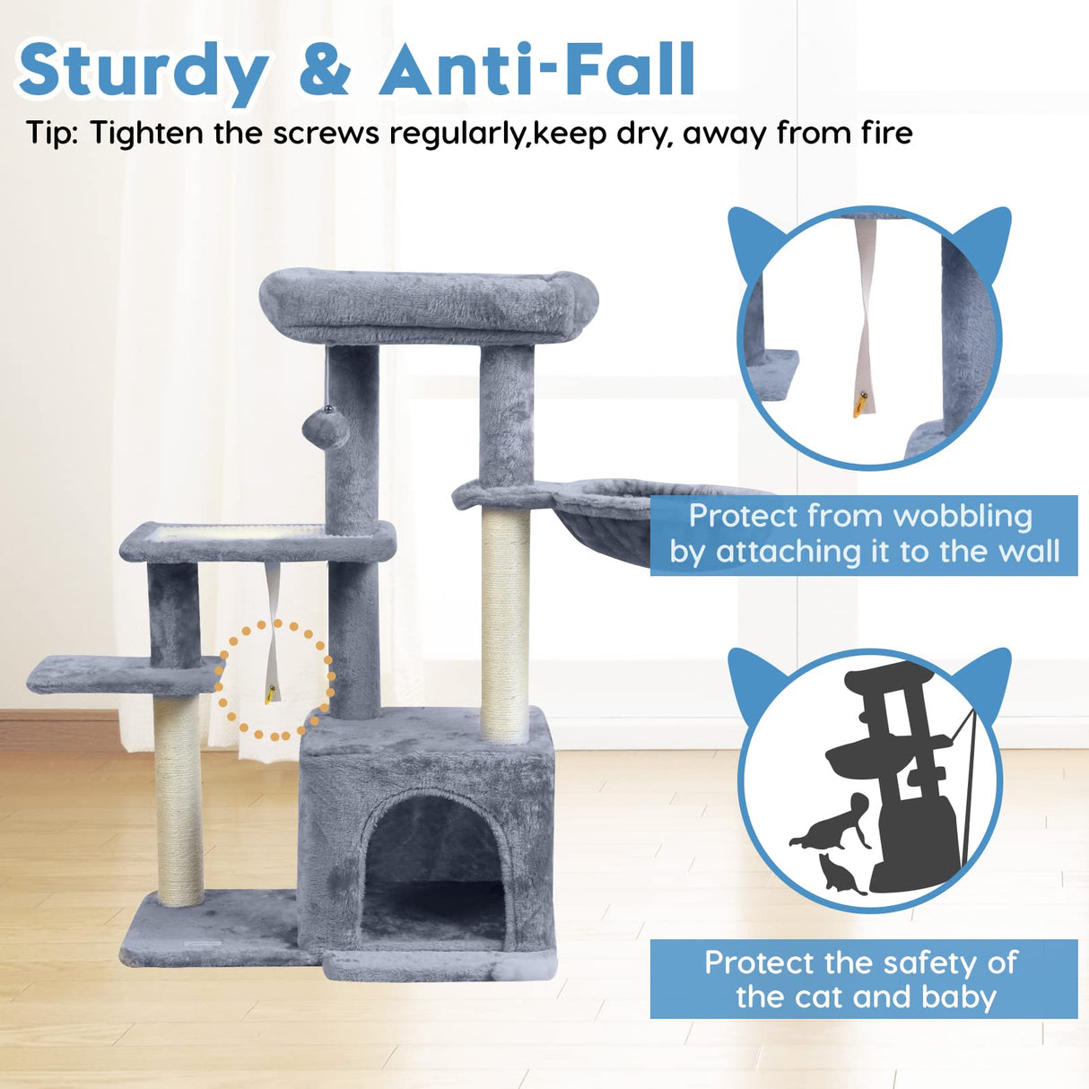 Cat Tower with Sisal Scratching Post for Indoor Cats