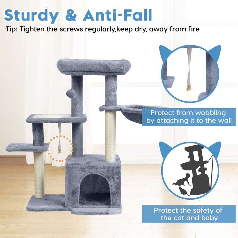 Cat Tower with Sisal Scratching Post for Indoor Cats