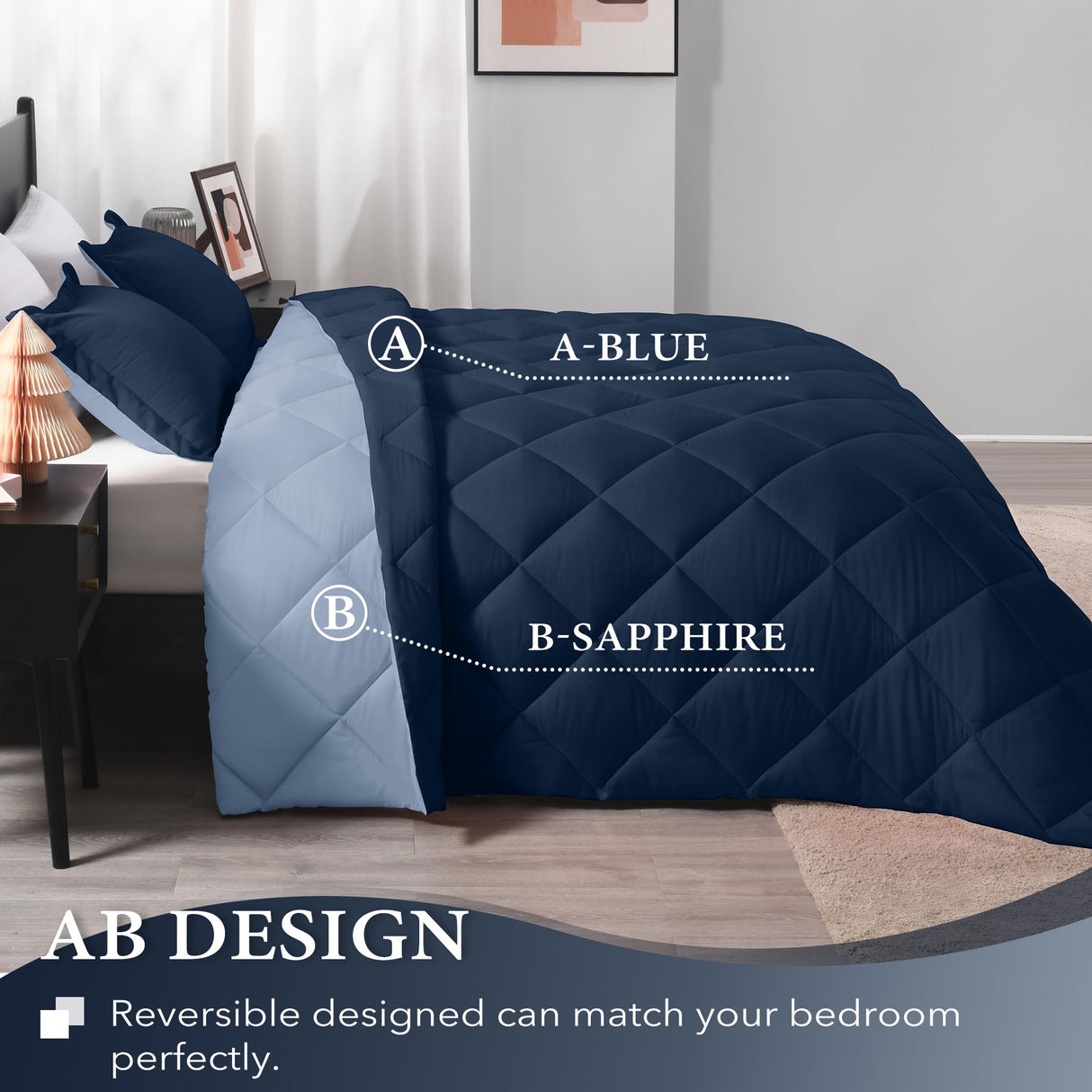 Queen Comforter Set - Blue and Sapphire Queen Comforter, Soft Bedding Comforter Sets