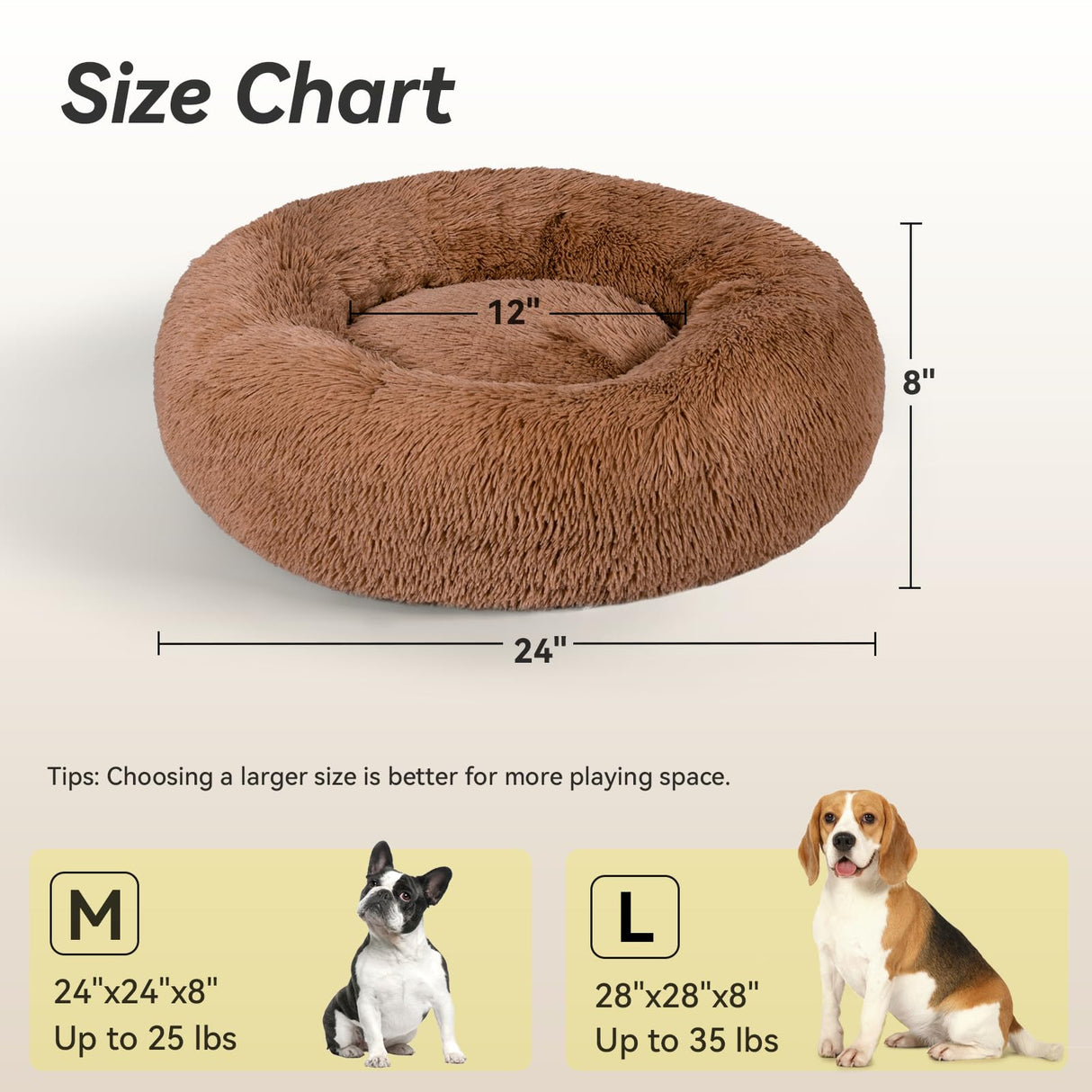 Calming Dog Bed - Anti Anxiety with Removable Cover  Fluffy Plush Faux