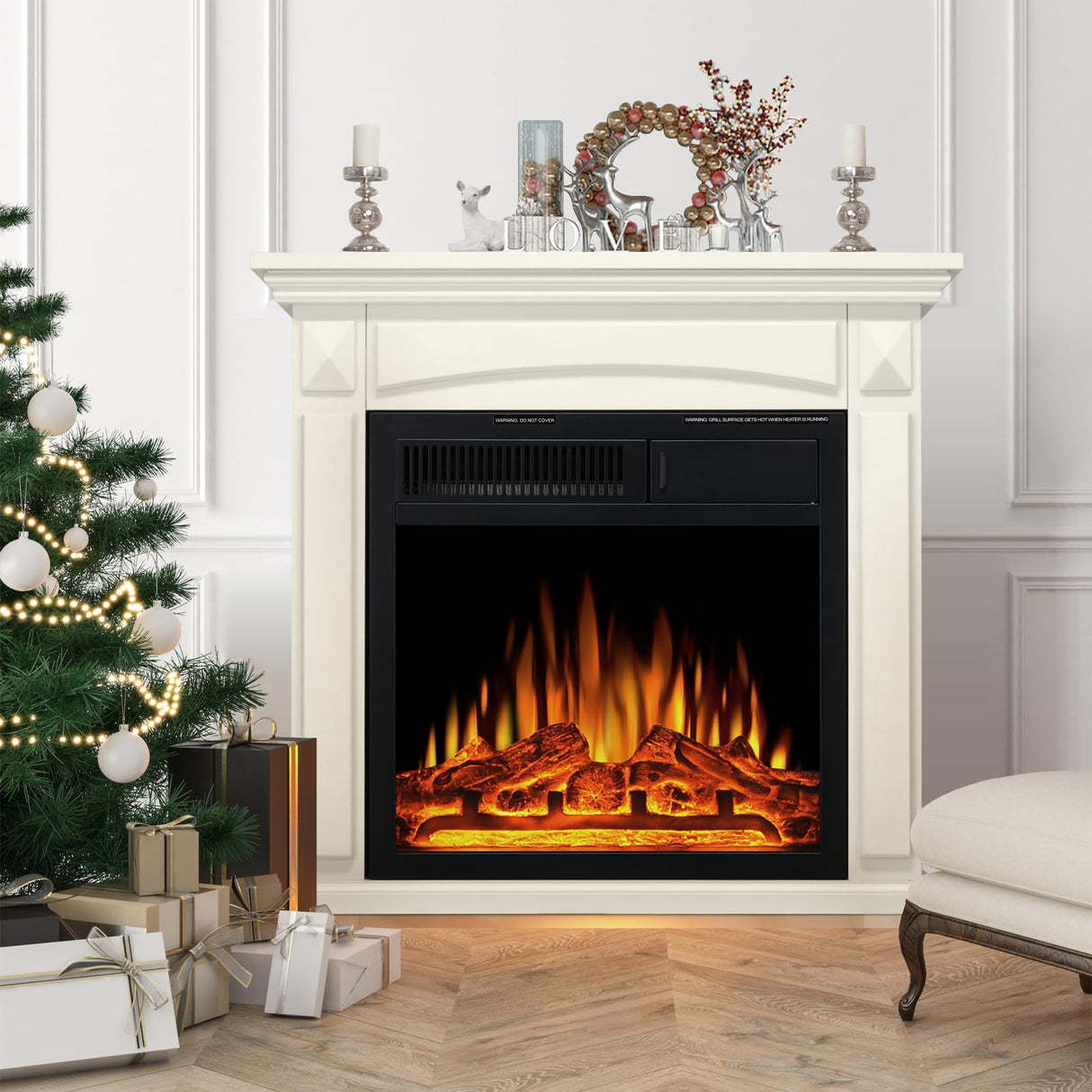 27” Electric Fireplace Mantel Wooden Surround Firebox