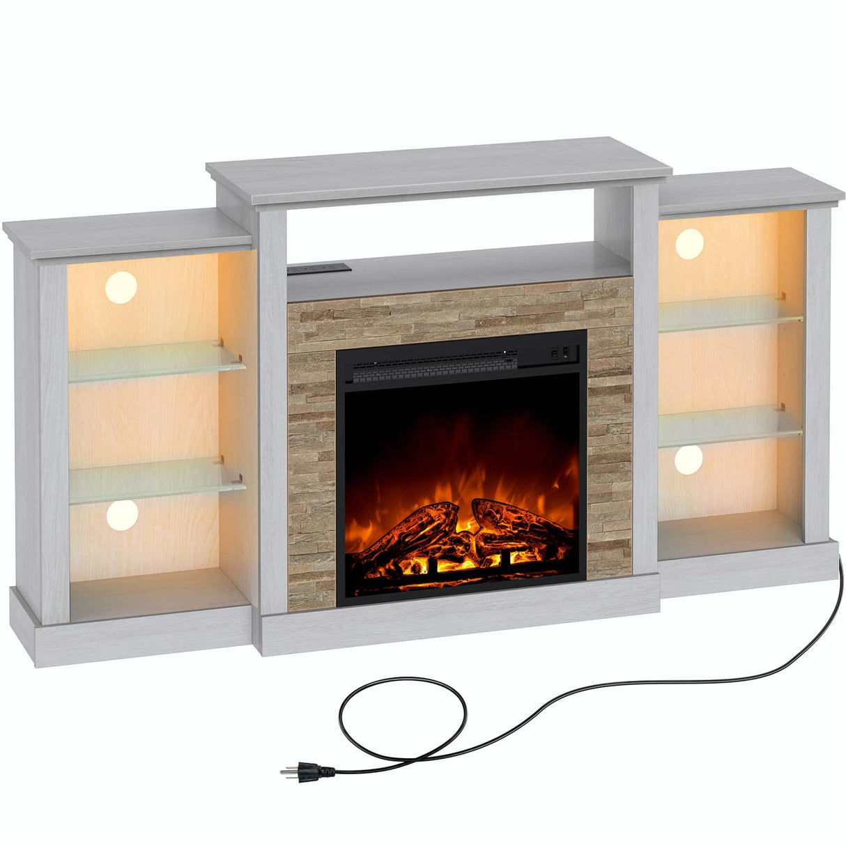 Fireplace TV Stand with LED Lights and Power Outlets