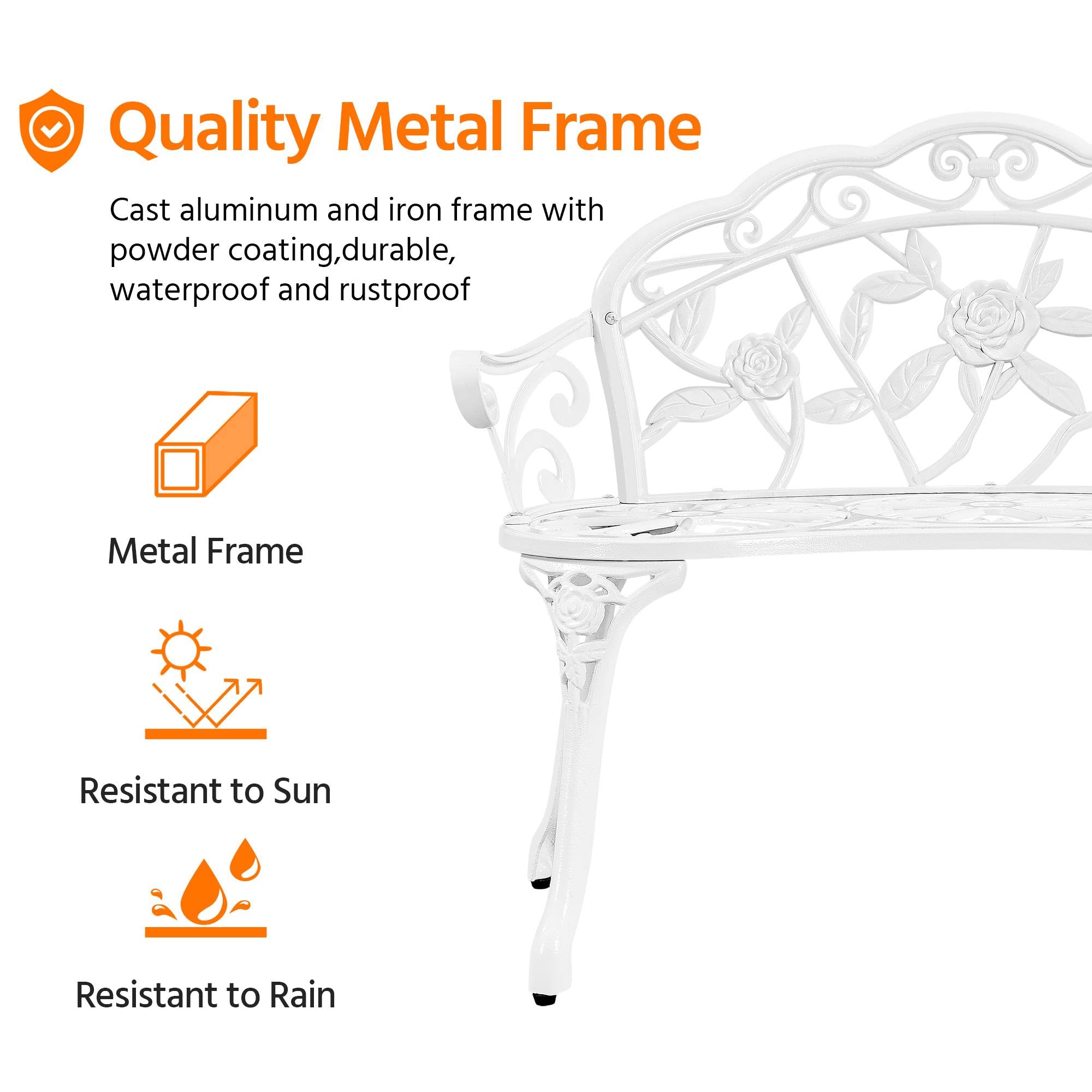Patio Garden Bench Park Bench Outdoor Benches, Aluminium Patio Yard Bench