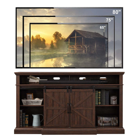 Farmhouse TV Stand for 80 Inch TVs, 39" Tall Entertainment Sliding Barn Door