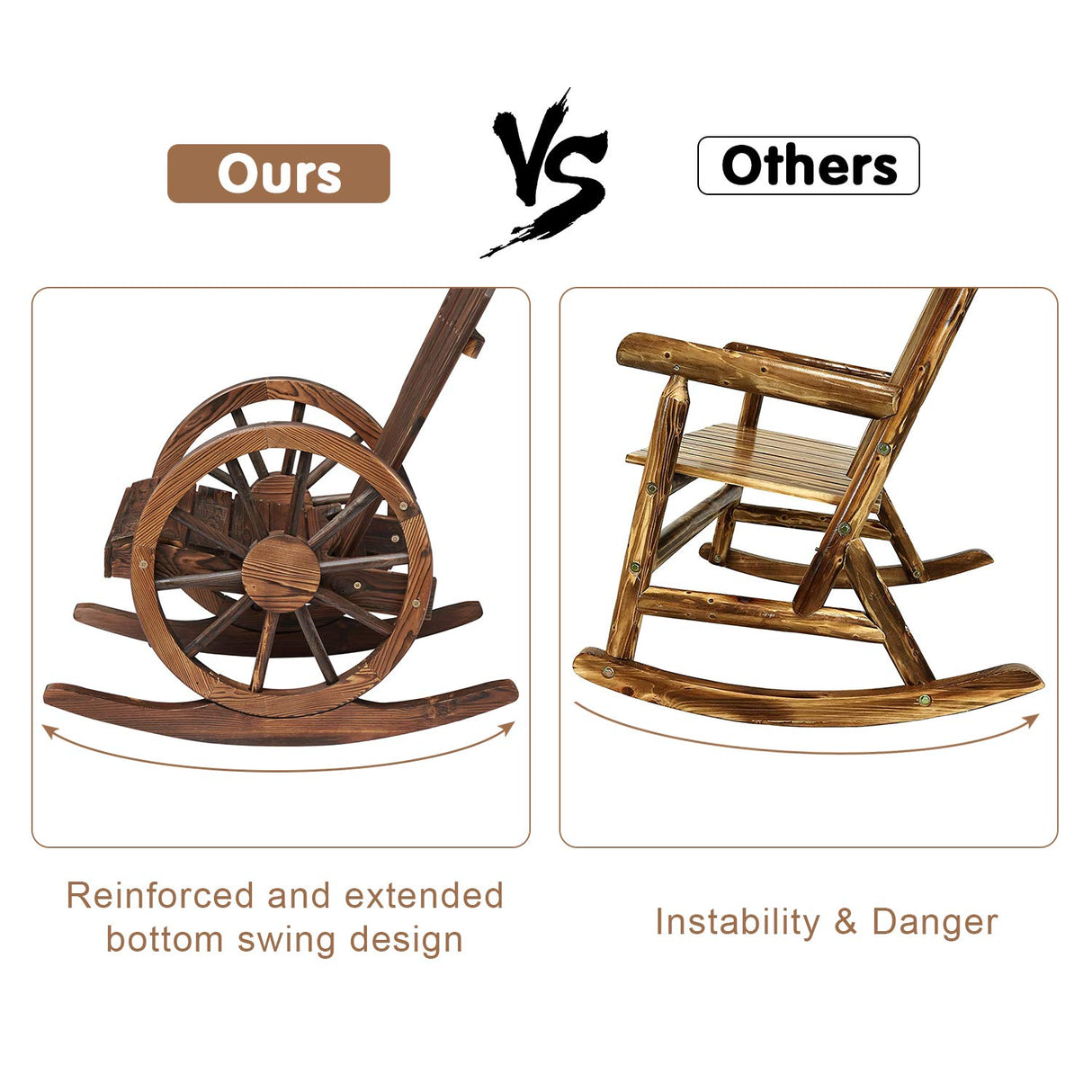 2PCS Wagon Wheel Wood Rocking Chair Outdoor