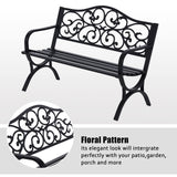 50 Inches Outdoor Garden Bench ,Cast Iron Metal Frame Patio Park Bench with Floral Pattern