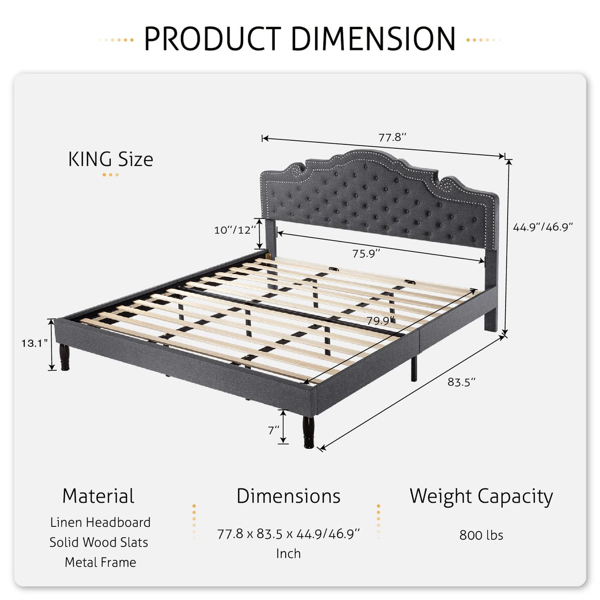 King Size Platfrom Bed Frame with Adjustable Headboard/Fabric Upholstered