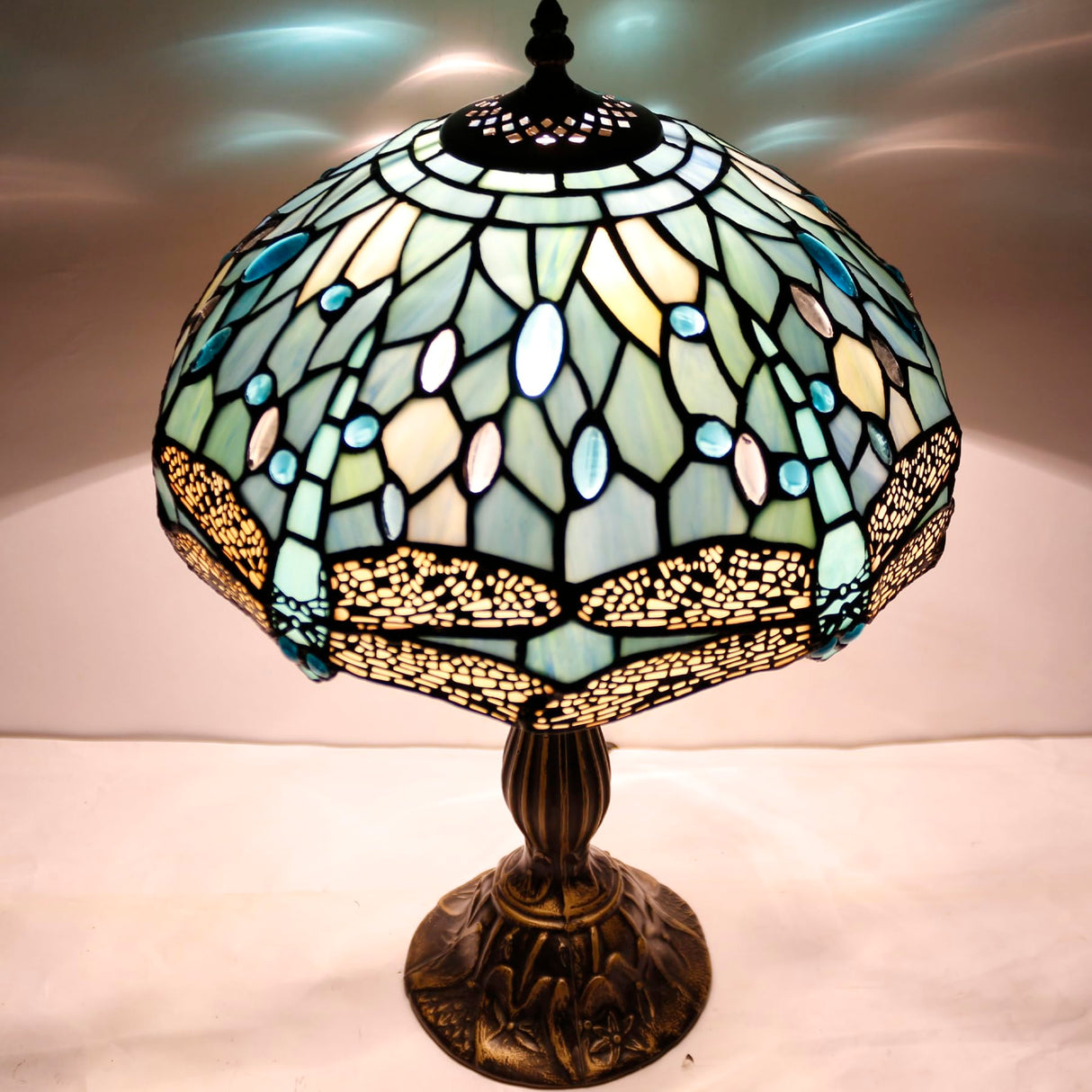 Tiffany Lamp Sea Blue Stained Glass Table Lamp 12X12X18 Inches