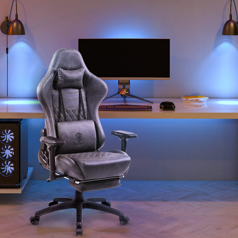 Gaming Chair Ergonomic Racing Style Recliner with Massage Lumbar Support,4D armrests Game Chair for Computer PU Leather