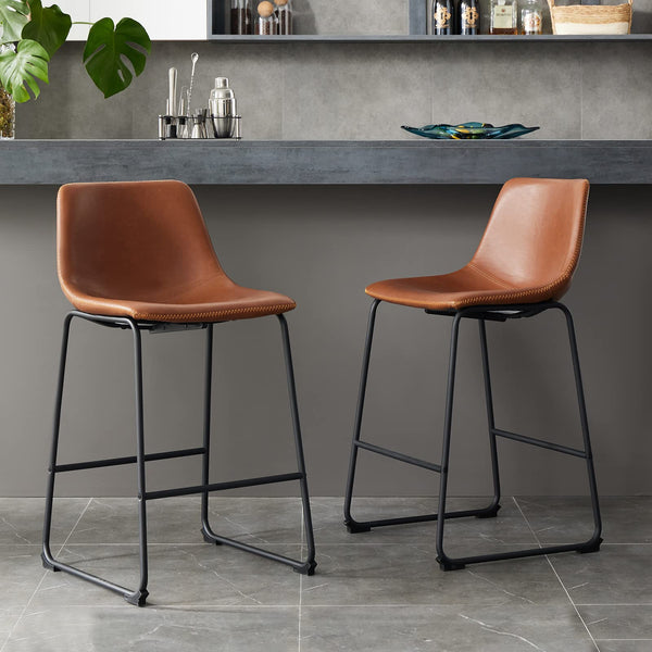 Counter Height Bar Stools, Bar Chairs, 26 inch Armless Dining Chairs with Metal Legs and Footrest (Set of 2)