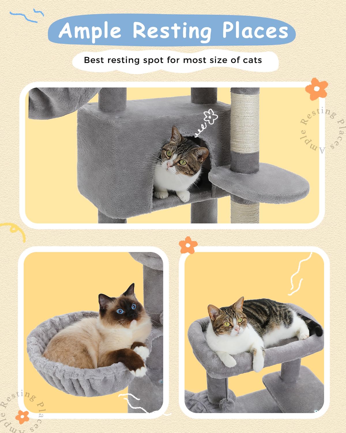 Cat Tree for Large Cats, Cat Tower for Indoor Cats with Large Hammock