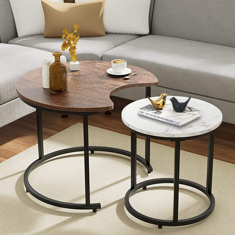 Coffee Nesting Table Set of 2, Creative Moon Nesting Side Table Set