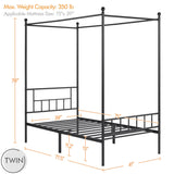 Metal Canopy Platform Bed Frame Four-Poster Canopied Bed Mattress