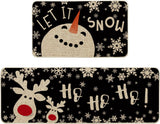 Snowman Deer Let It Snow Snowflake Christmas Kitchen Mats Set of 2