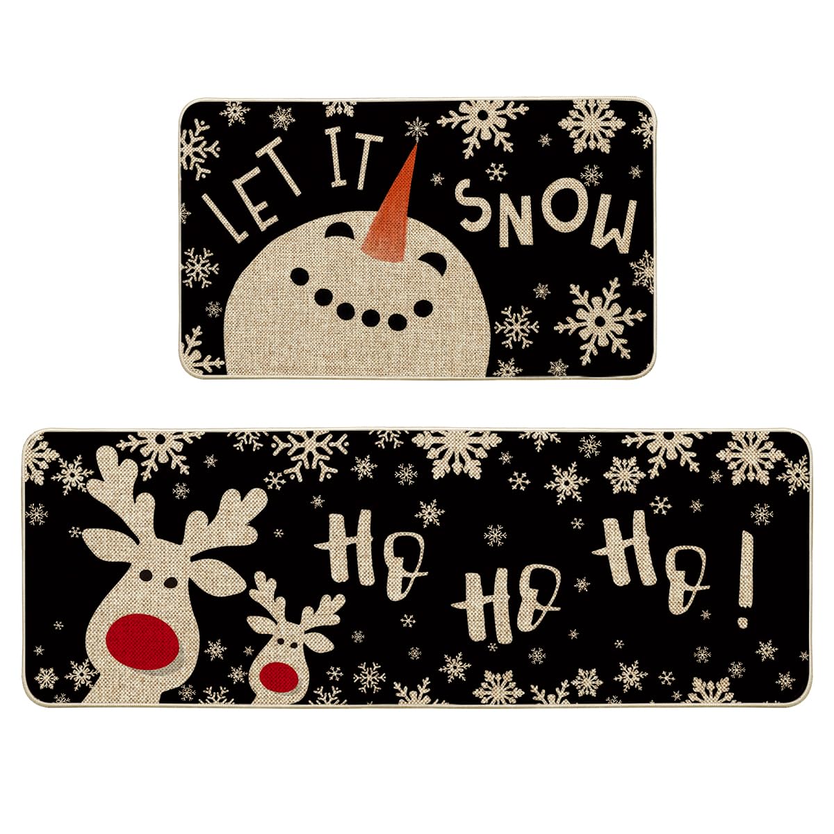 Snowman Deer Let It Snow Snowflake Christmas Kitchen Mats Set of 2